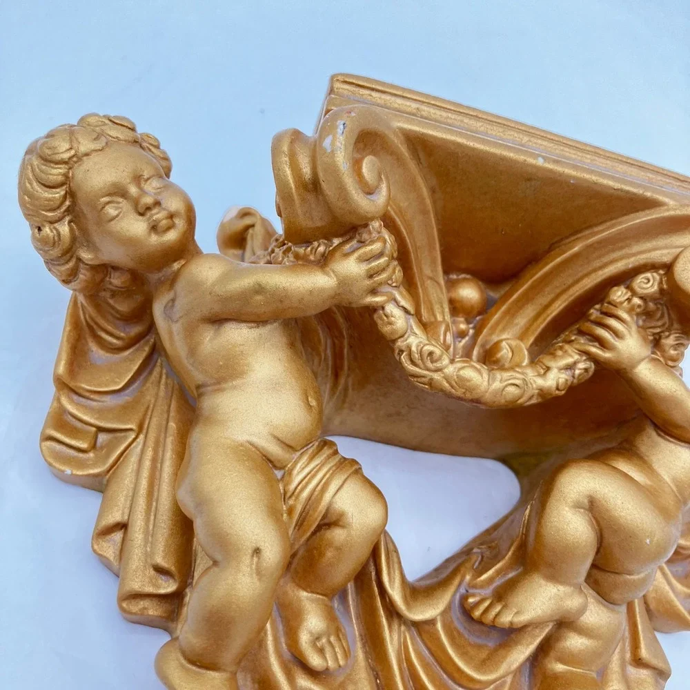The Import Collection Wall Shelf Cherub Sconce 8x6 Gold Baroque Vintage